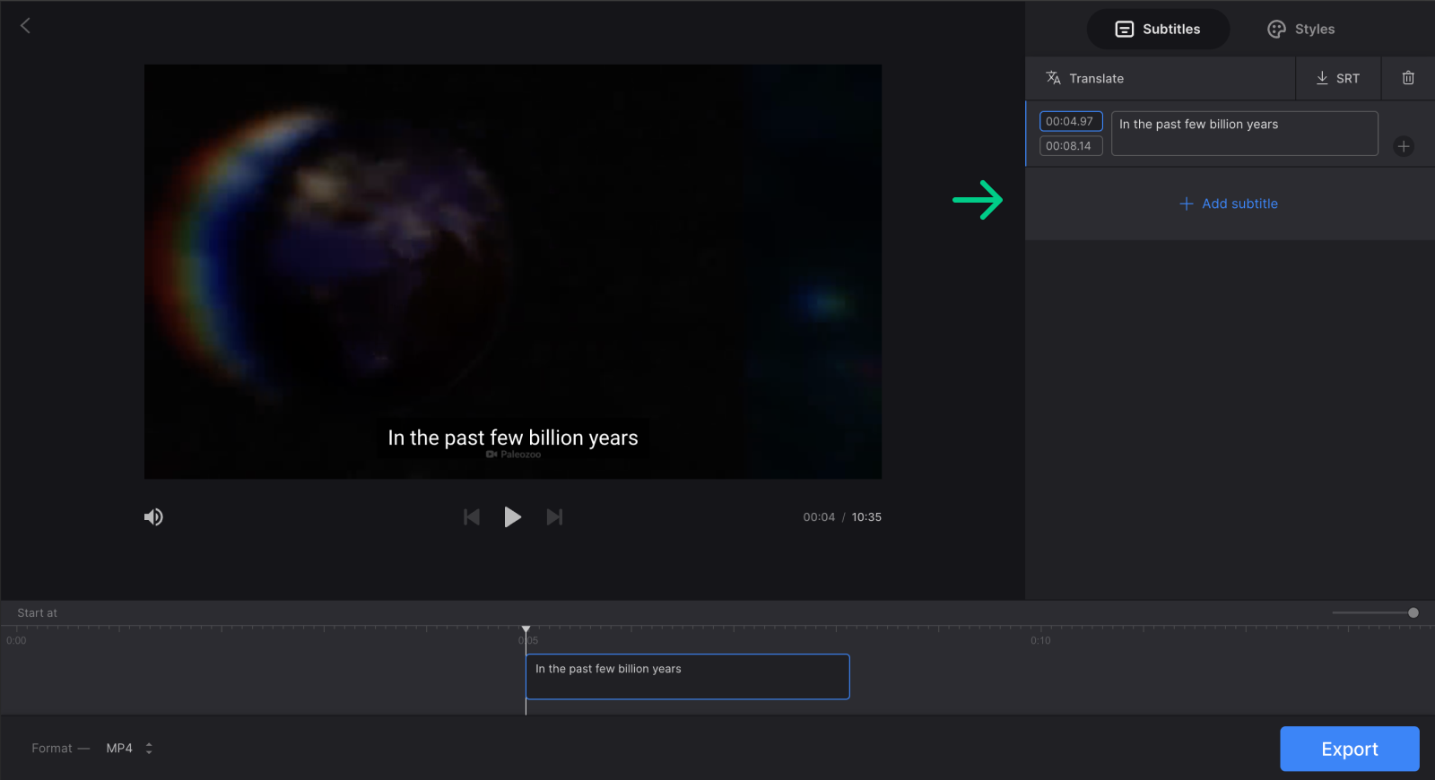 Add subtitles manually in subtitle translator