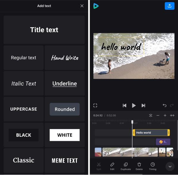 Add captions to the created video on iPhone
