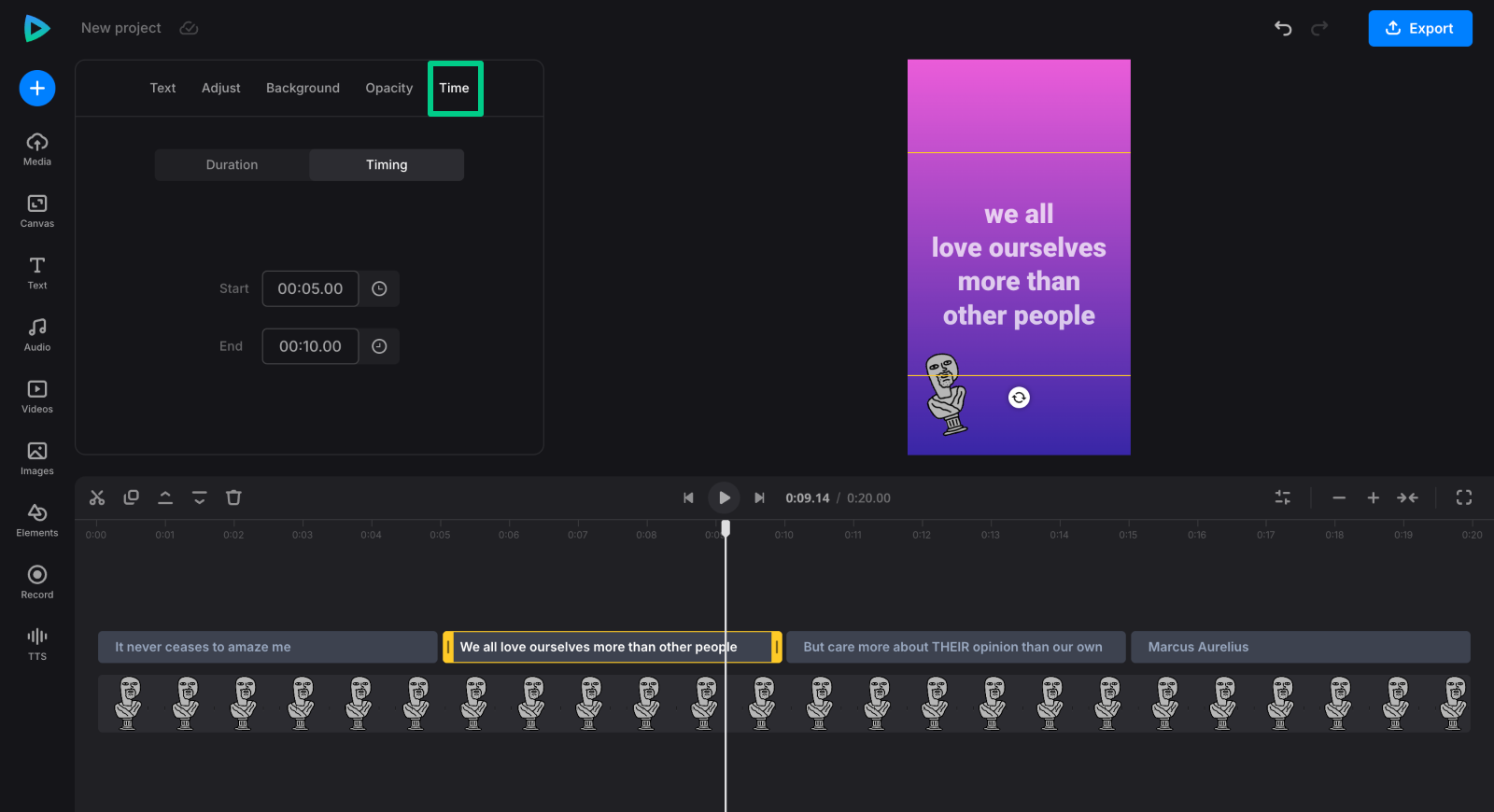 Change when text appears or disappears in a video Adjust timing in text video