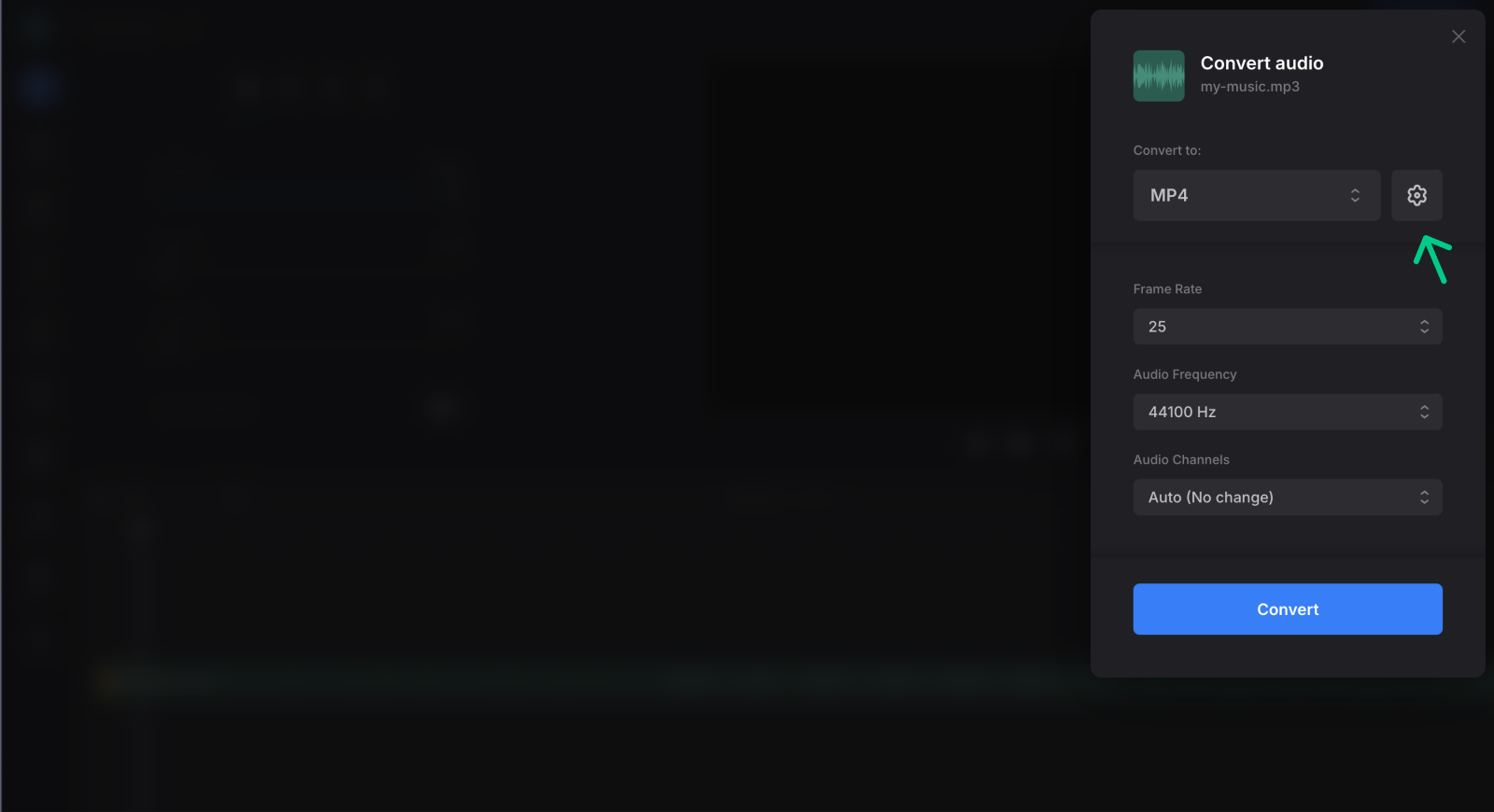 Audio to video converter settings