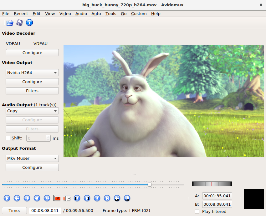 Menu of the open-source Final Cut Pro equivalent for PC Avidemux