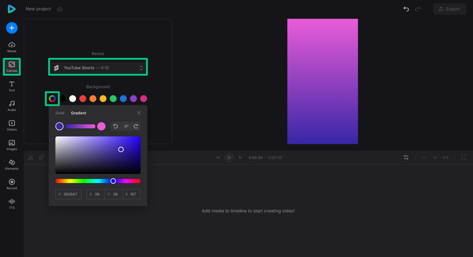 Resize the video frame for a text video Change canvas size of text video