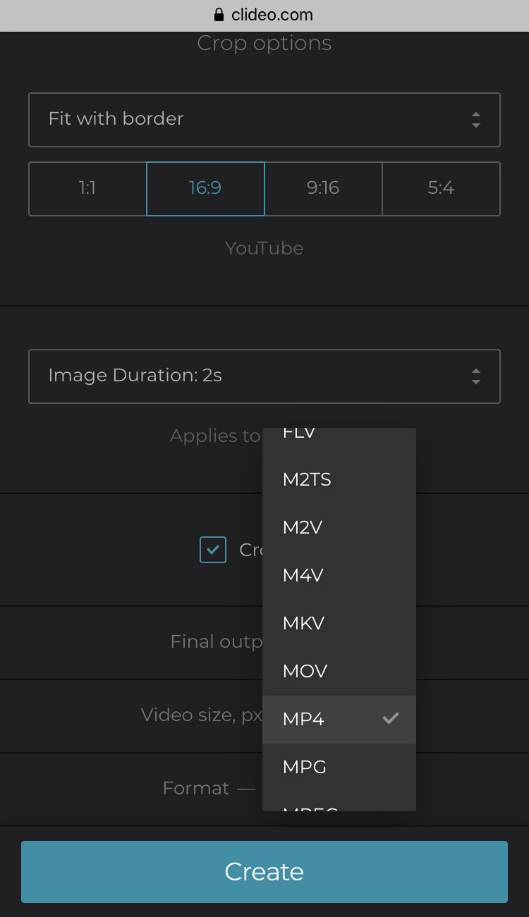 Change format of the video in iPhone Slideshow Maker