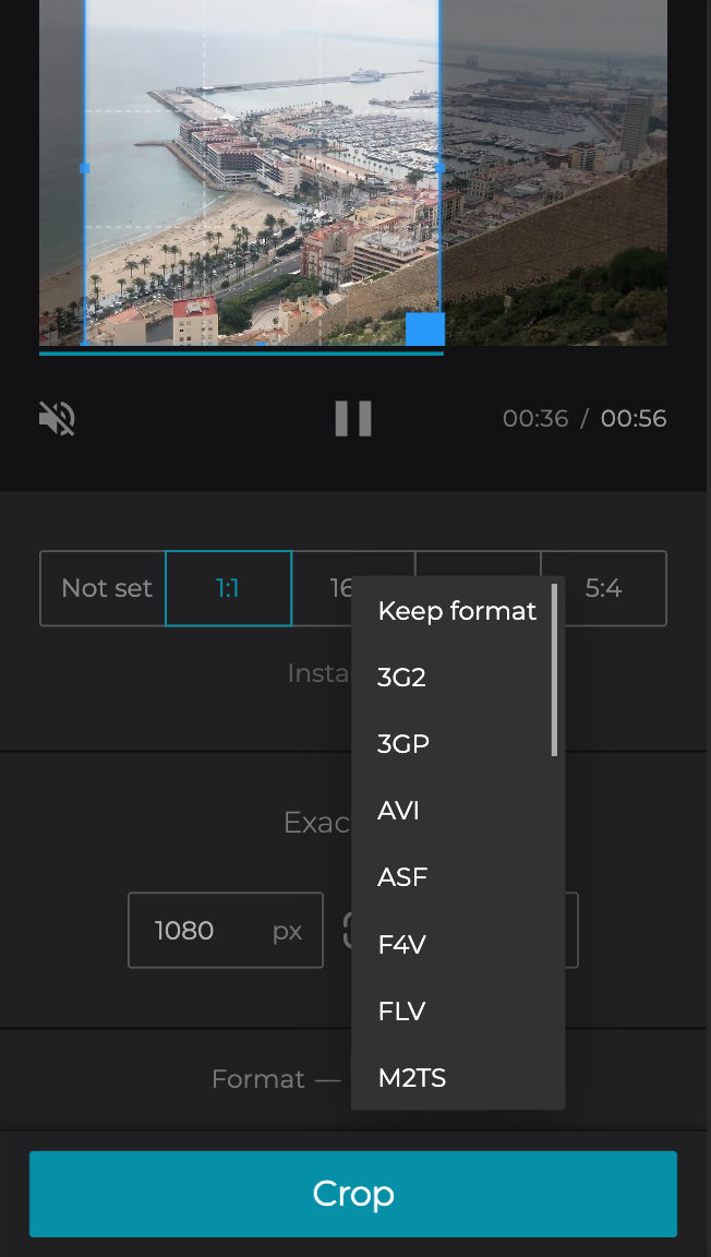 Change format of the cropped video on Android