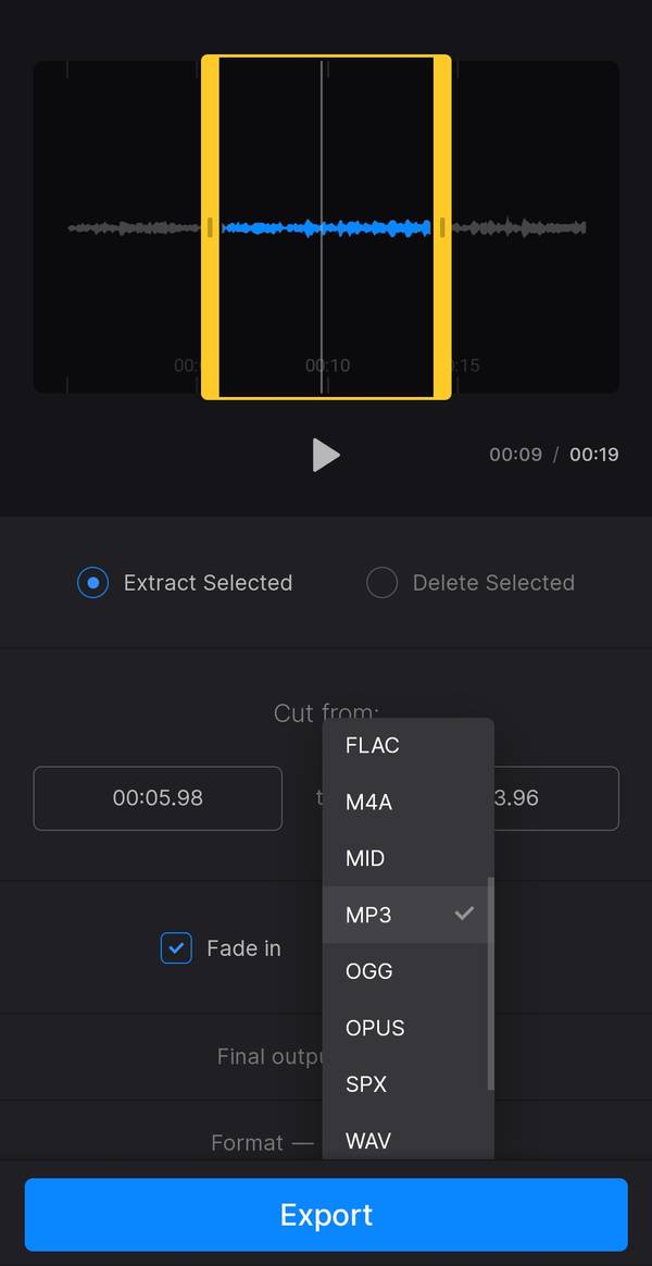 Change format of file converted to MP3 on iPhone