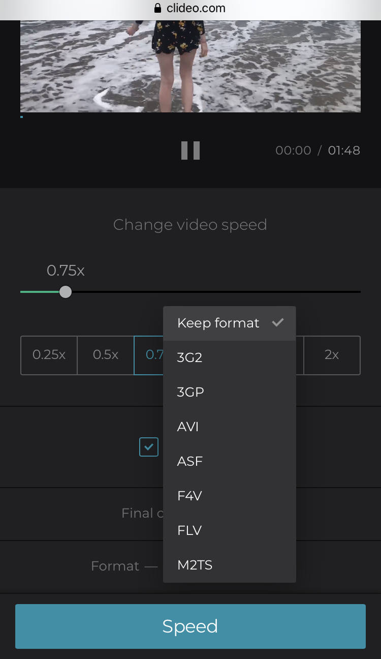 Change format of the slow motion video for Instagram