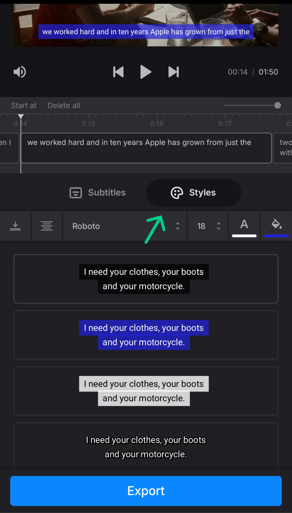 Change style to add subtitles to video on iPhone