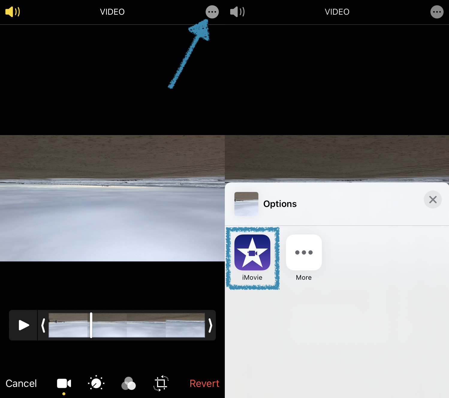 Add chosen video to iMovie app to flip