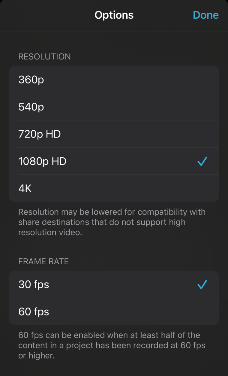 Compress video in iMovie