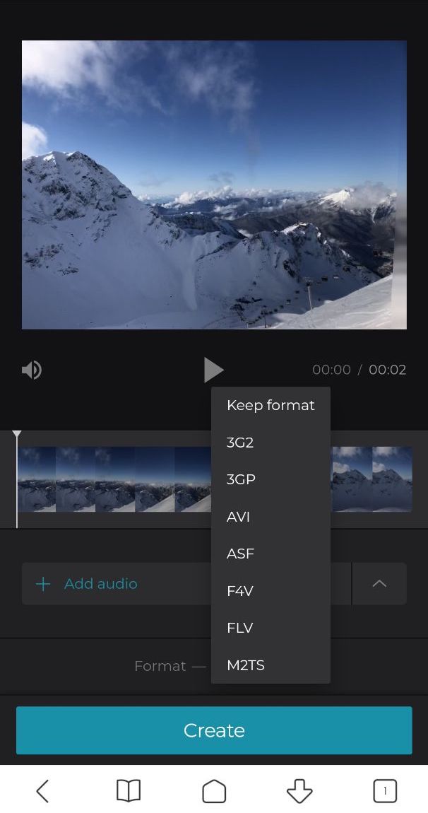 Change the format of Android video with added audio