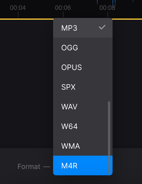 Change format of audio extracted from video