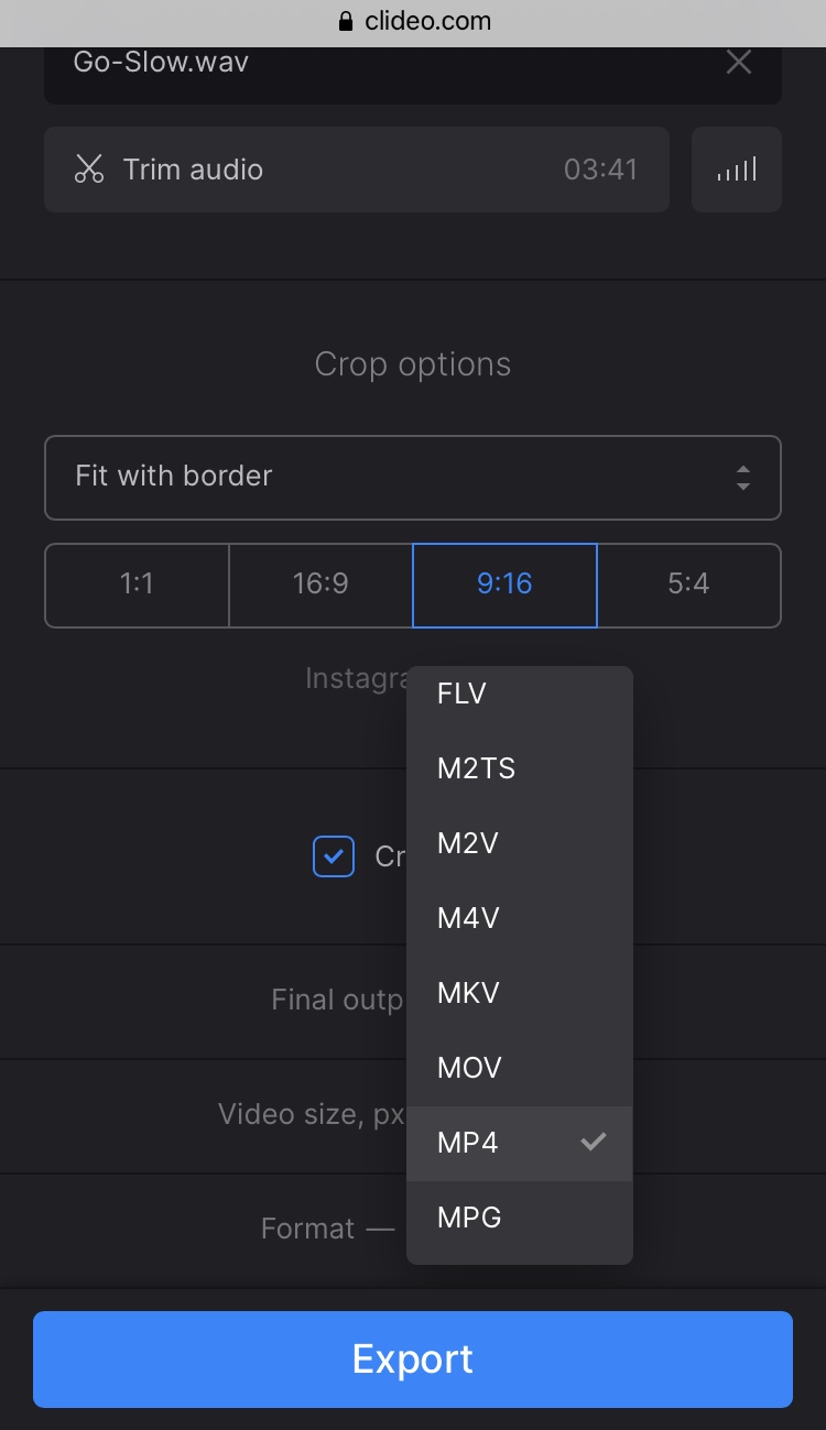 Change format of created slideshow on iPhone