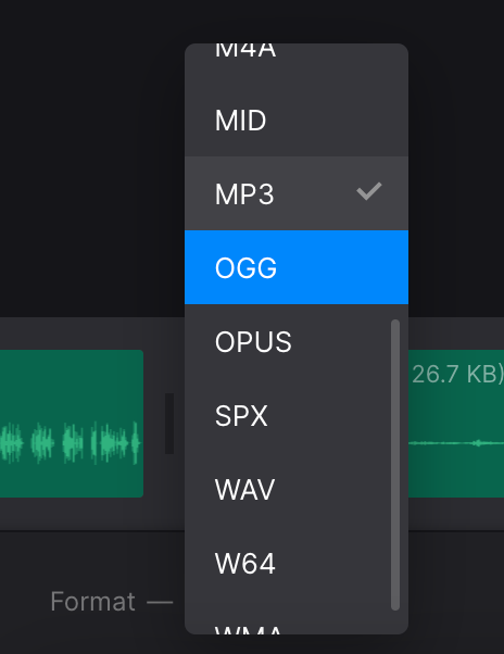 Change format of crossfaded audio