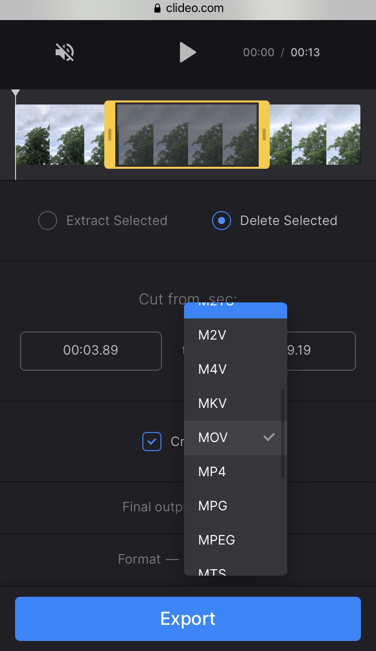 Change format of trimmed iPhone video