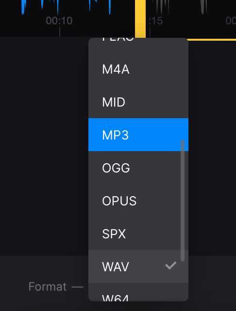 Change format of audio ripped from video