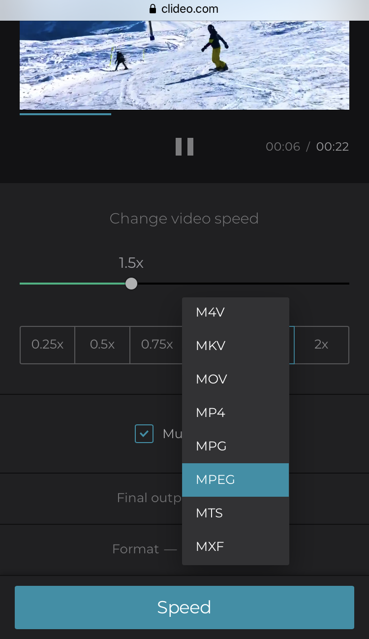 Change the format of the speeded up video on Android