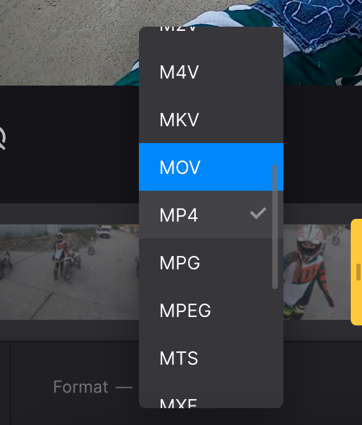 Change format of clip taken from video