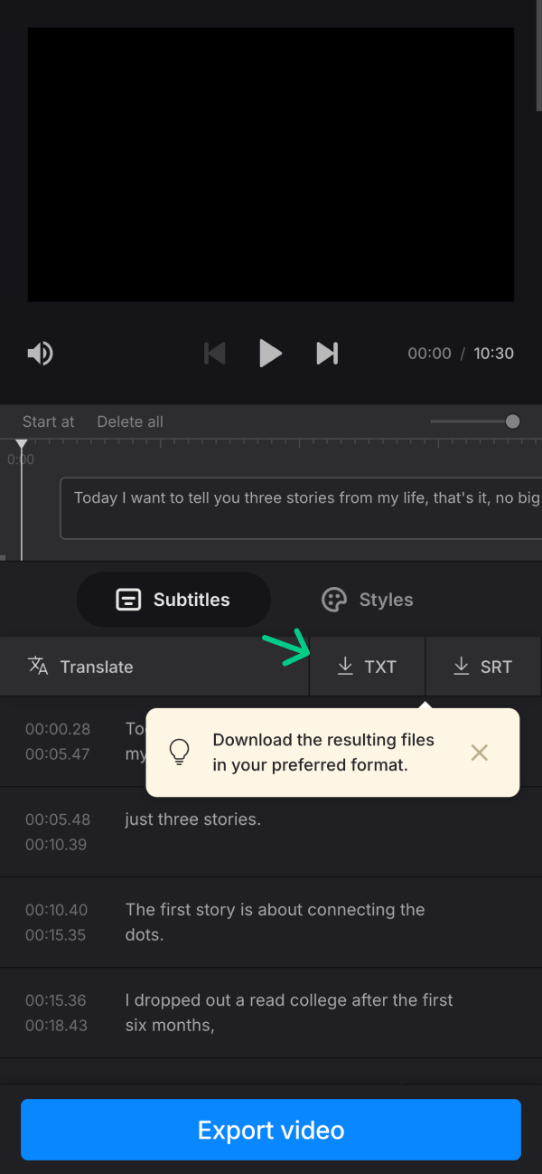 Download audio transcription
