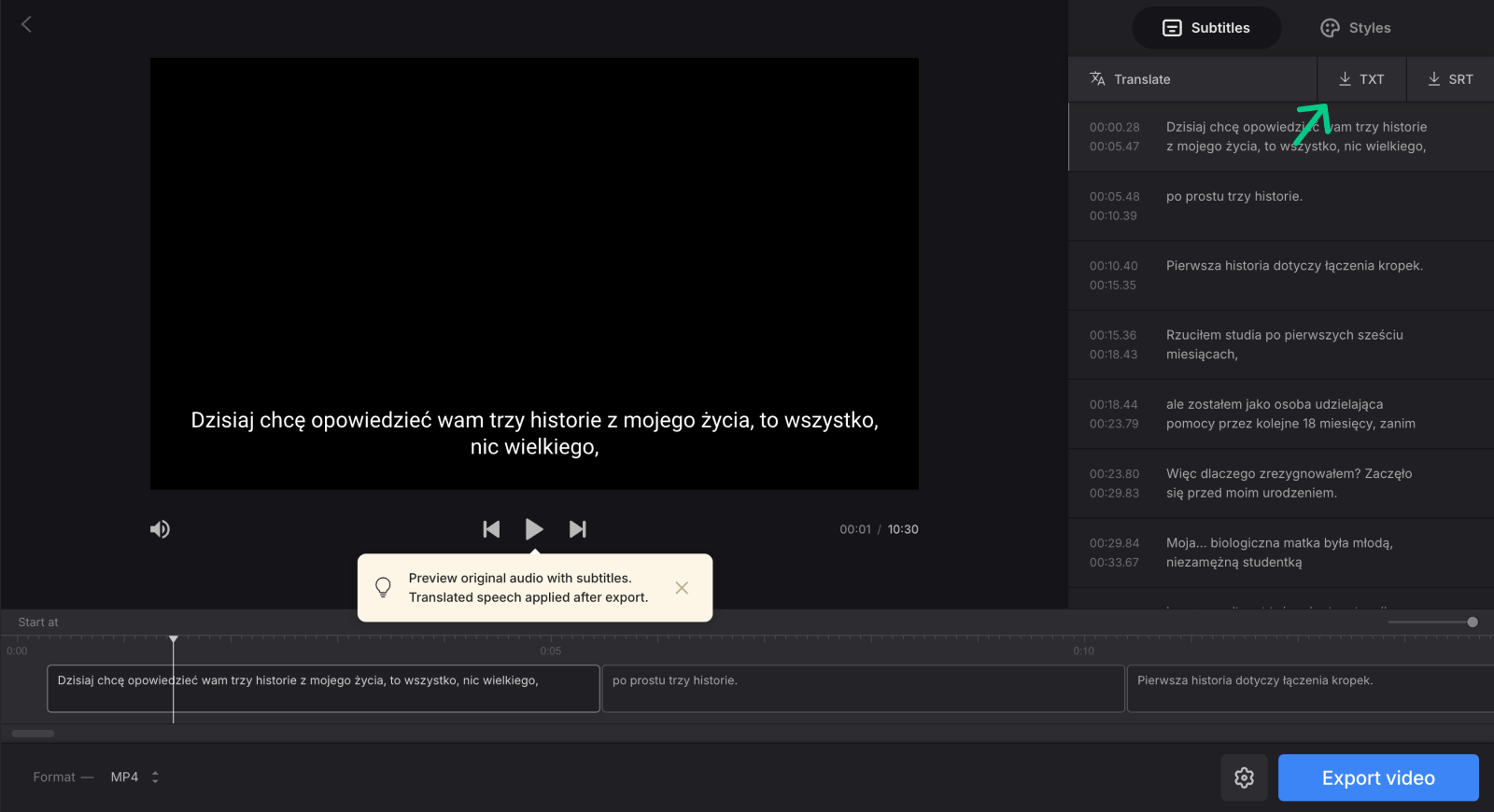 Download text with audio translation
