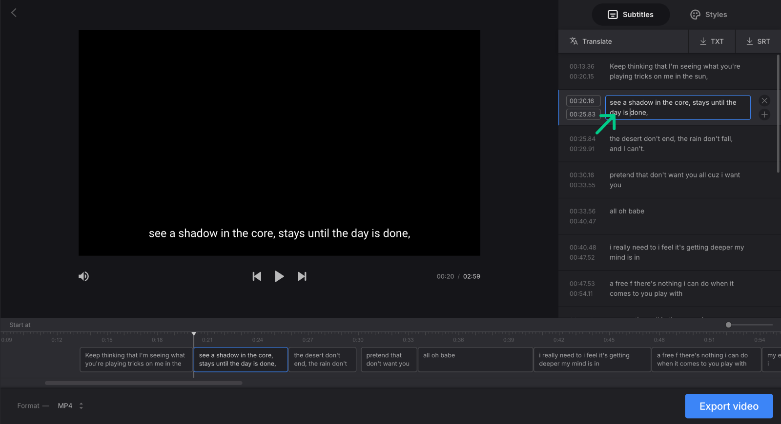 Edit extracted lyrics from song