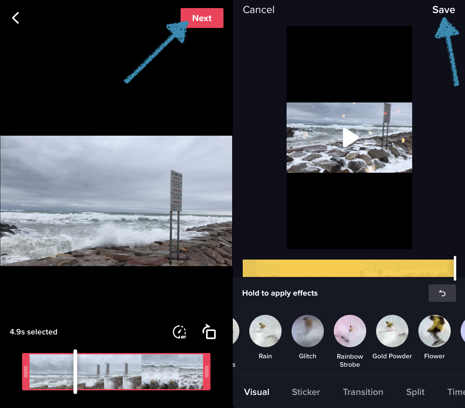 Add filters and effects to the TikTok video