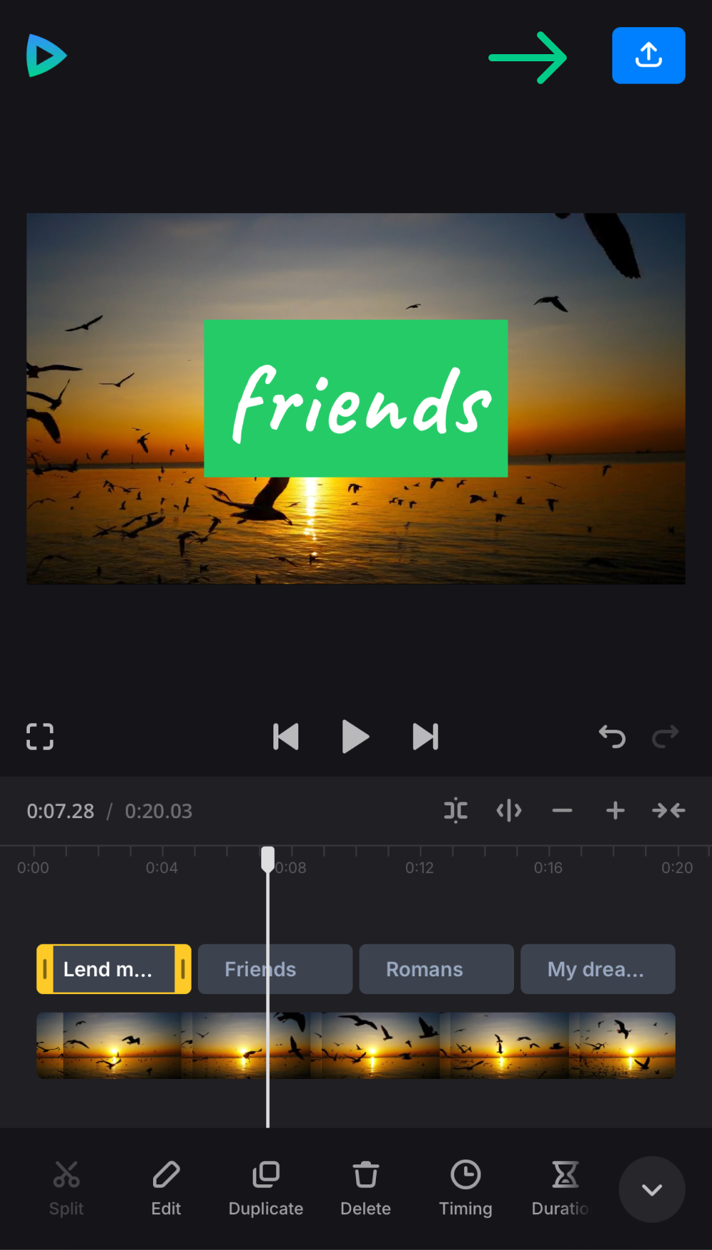 Export video with text on iPhone