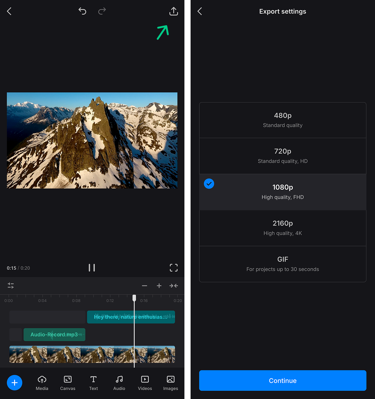 Export video with voice over on iPhone