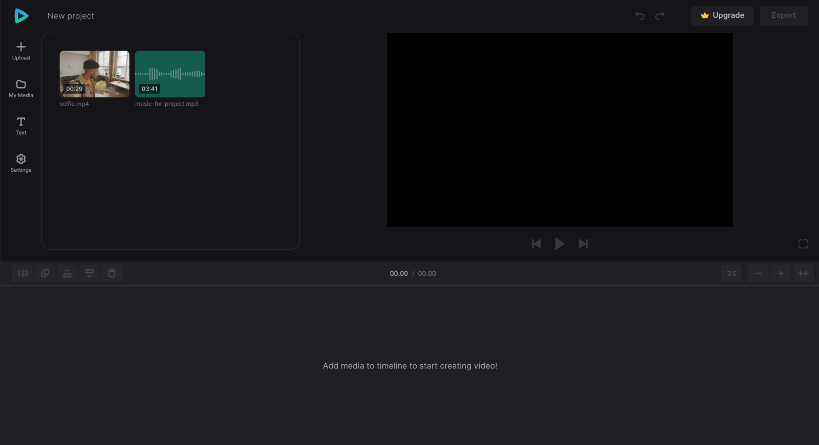 Selfie and audio for video Files to make selfie video