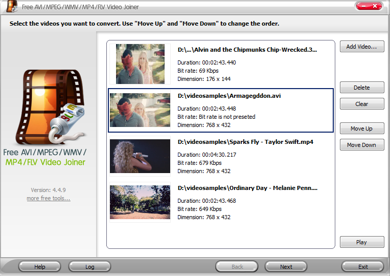 Free AVI/MPEG/WMV/MP4/FLV Video Joiner features