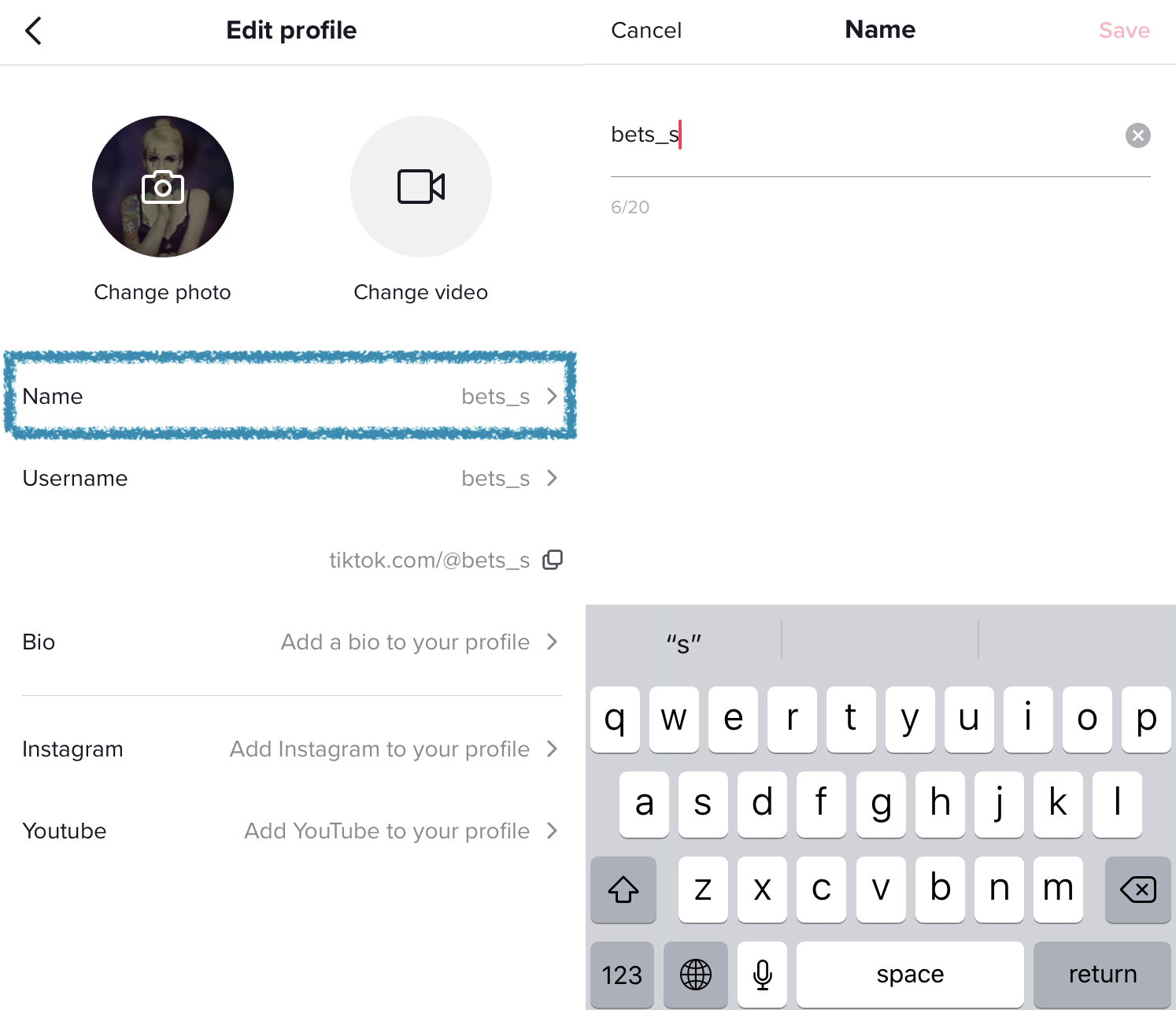 Change TikTok username in your profile