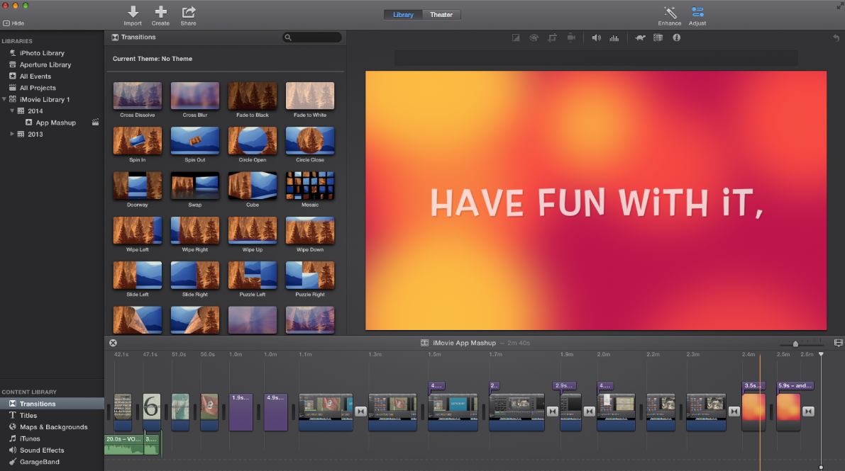 iMovie transitions window Interface of iMovie compared to Final Cut Pro