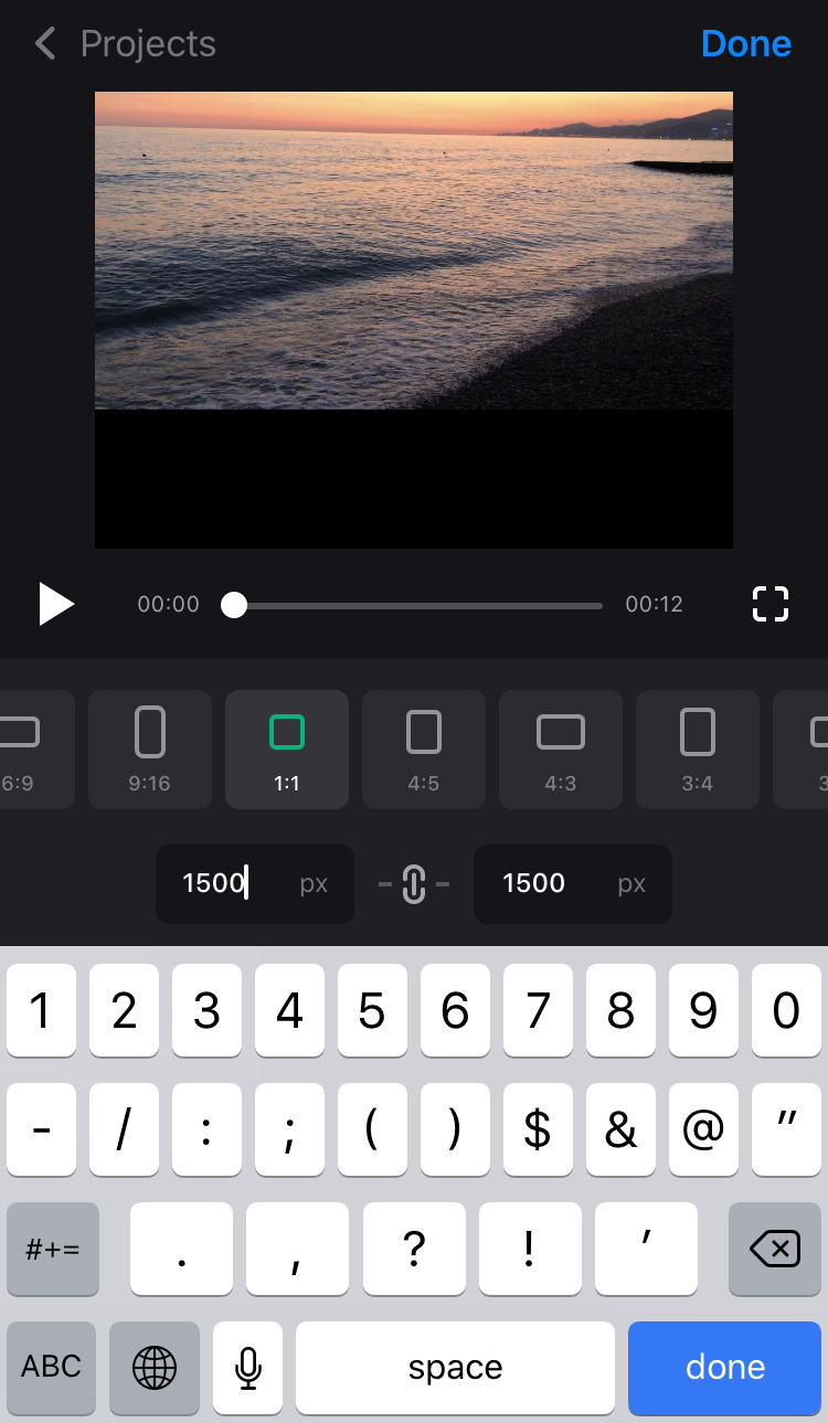 Set width or height of the video in the resize app