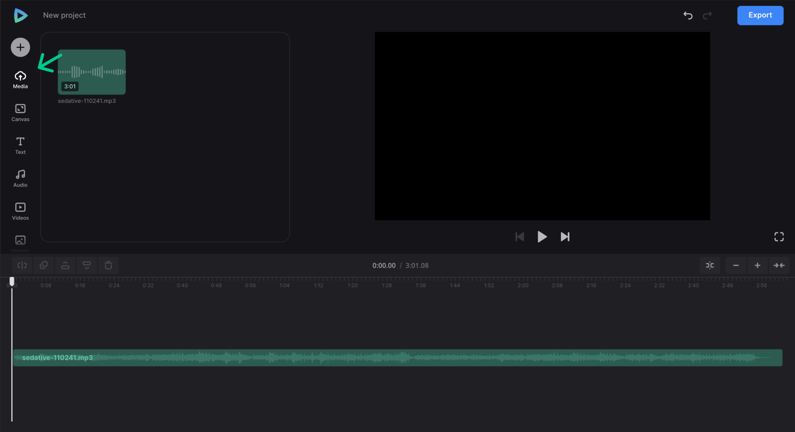Media with video to upload music to YouTube