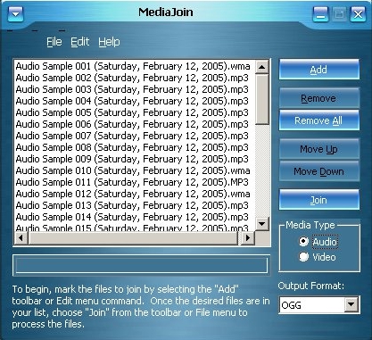 Menu of the free and easy video joiner MediaJoin