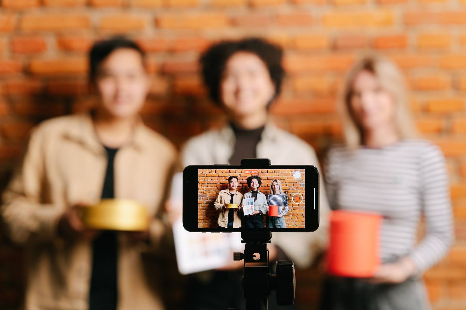 Women blogging with a smartphone