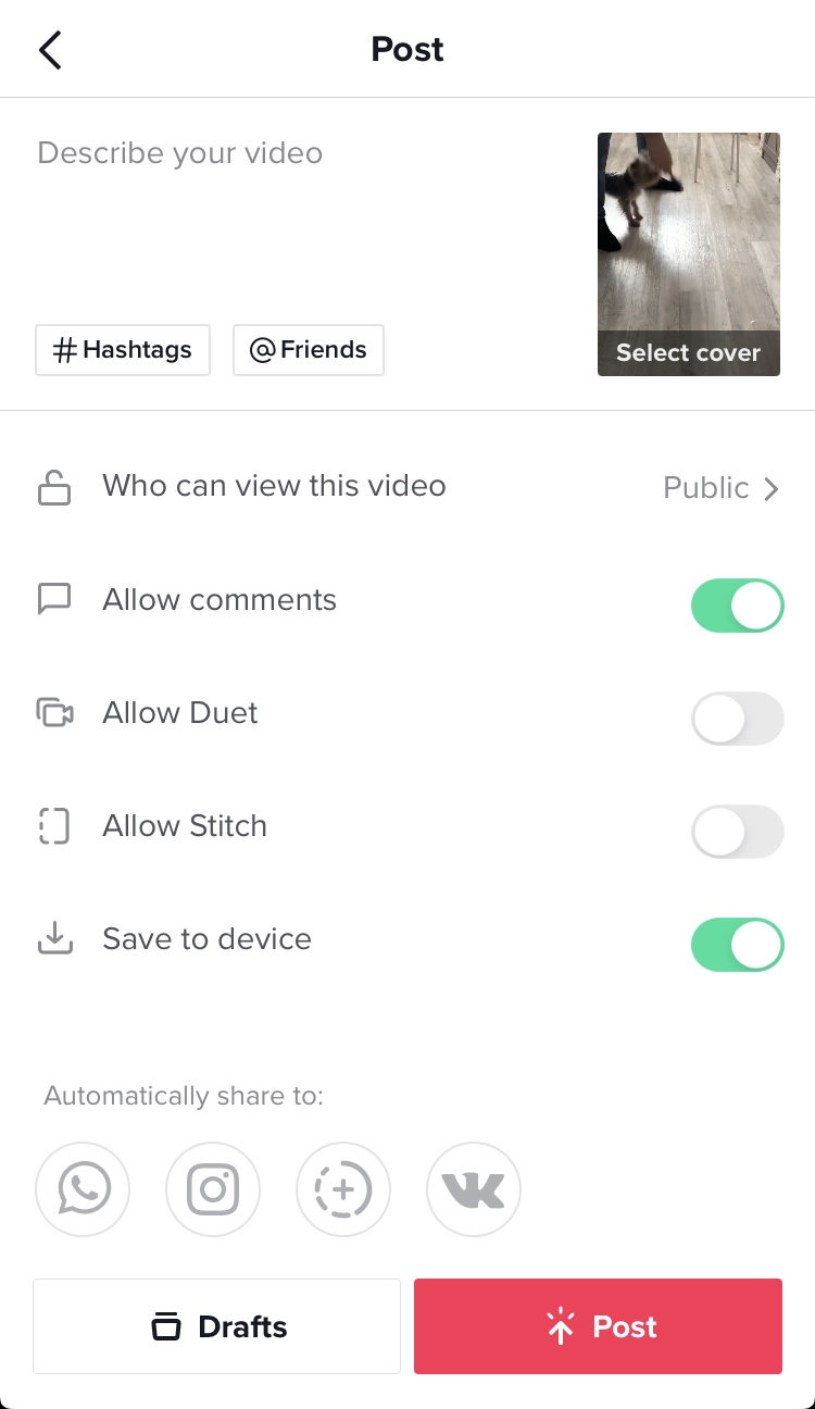 Post reversed video on TikTok