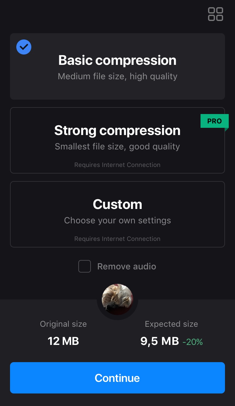 Reduce video size on iPhone in basic mode