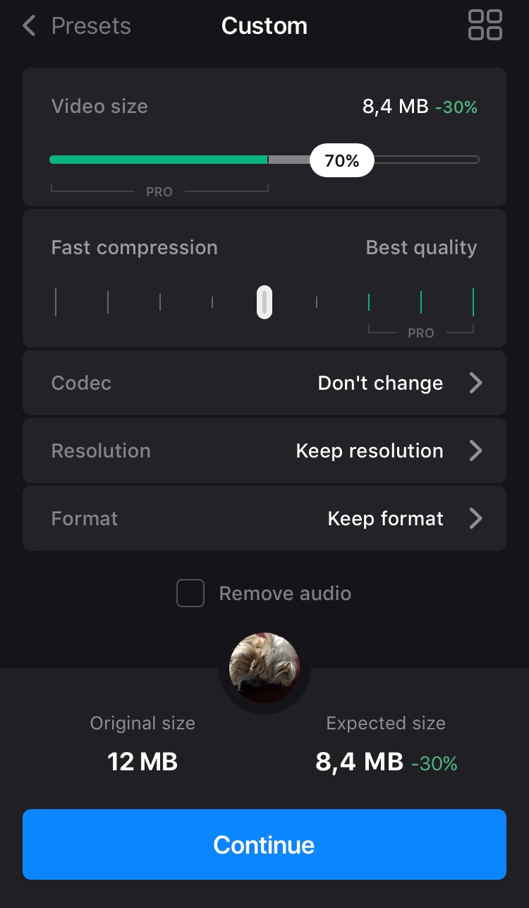 Reduce video size on iPhone in custom mode