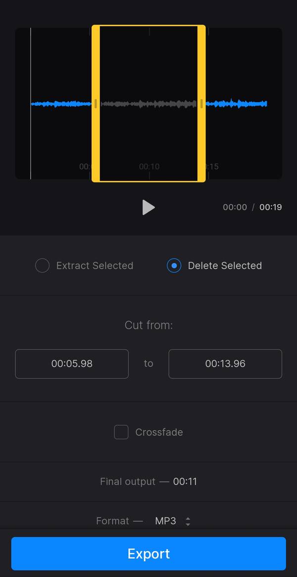 Remove audio to convert to MP3 on iPhone