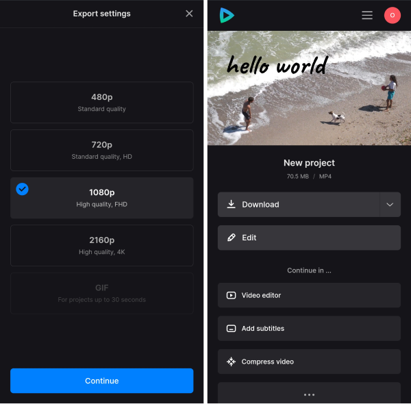 Download the created video back to iPhone