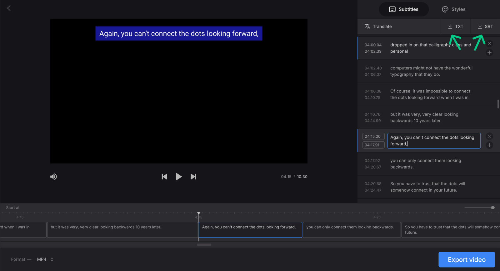Save voice to text transcription