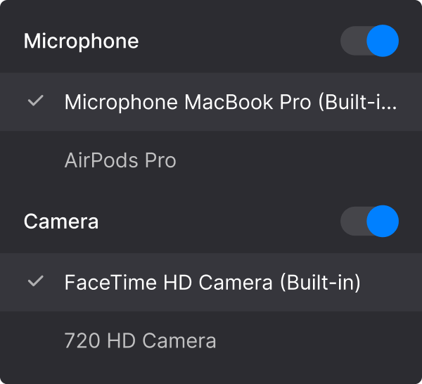 Screen and webcam settings