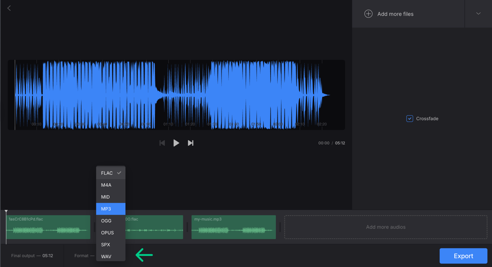 Change format for combined FLAC files Select format for merged FLAC files