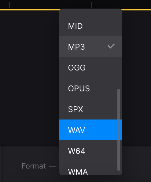 Change format for video converted from audio