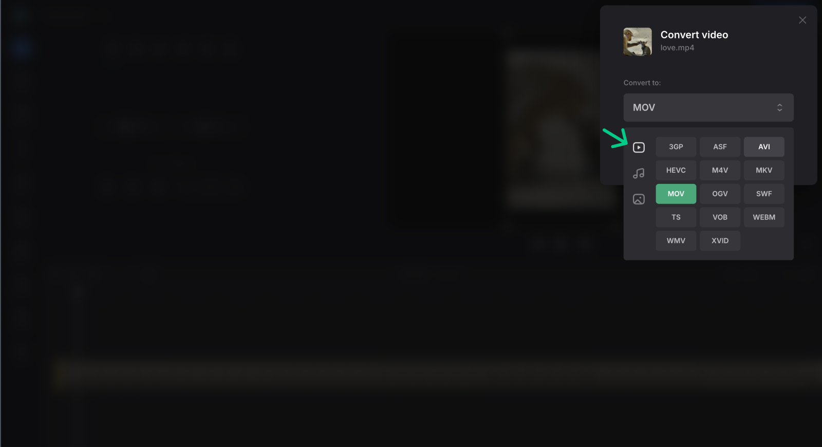 Select format to convert video