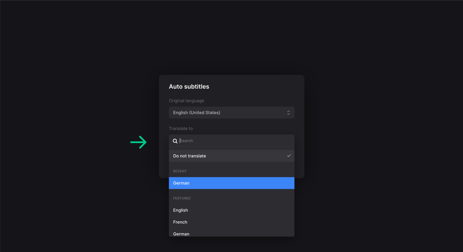 Select language in subtitle translator