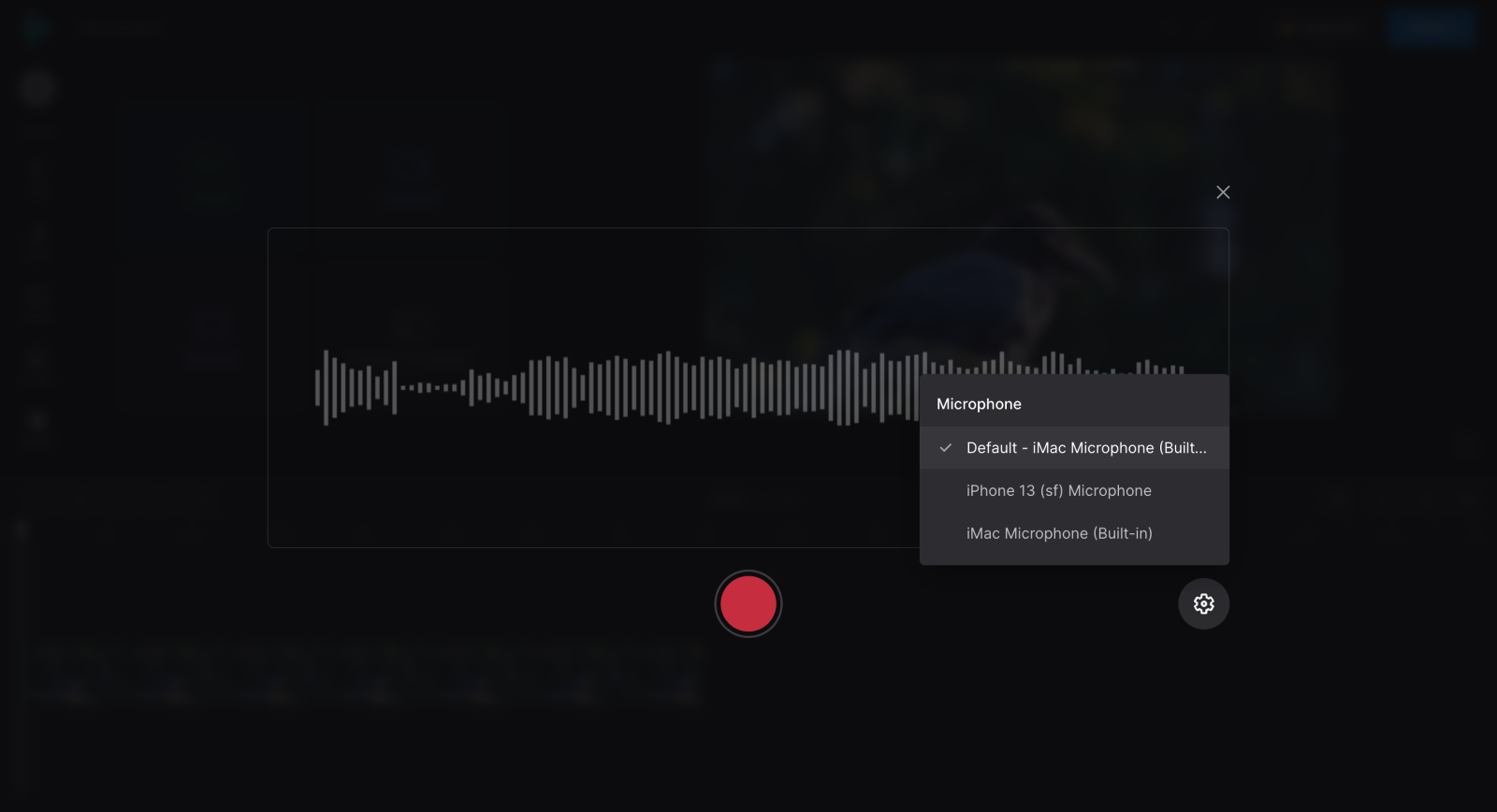 Select microphone to record audio for video