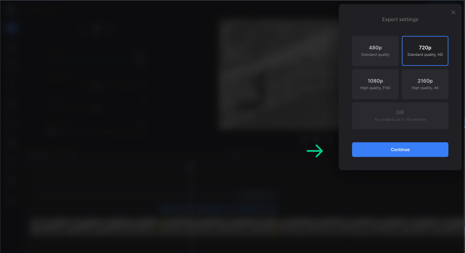 Select quality for video with arrow overlay