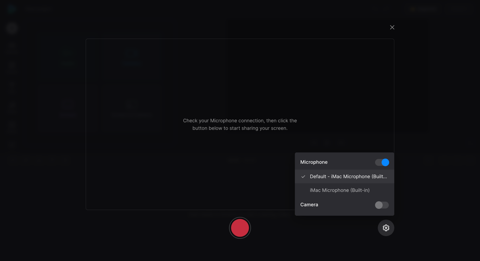 Select settings for screen recording