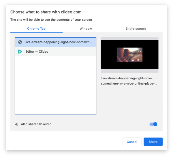 Select tab to record streaming video